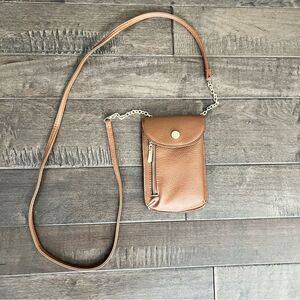 Safe Keeper Crossbody Bag Purse Brown Cognac Gold Hardware RFID Blocking